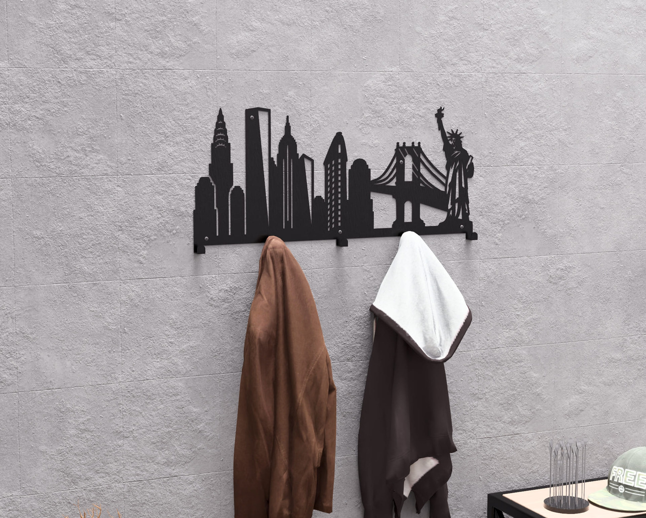 New York Wall-Mounted Coat Rack. DXF, SVG files for plasma, laser cutting. Wall Coat Rack. Фото 4