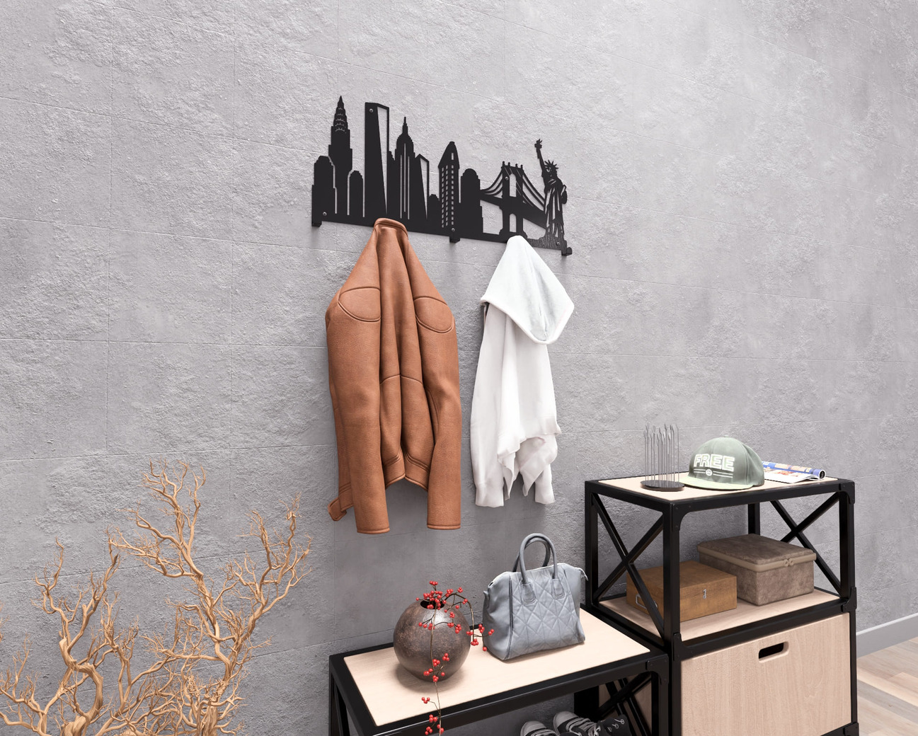 New York Wall-Mounted Coat Rack. DXF, SVG files for plasma, laser cutting. Wall Coat Rack. Фото 5