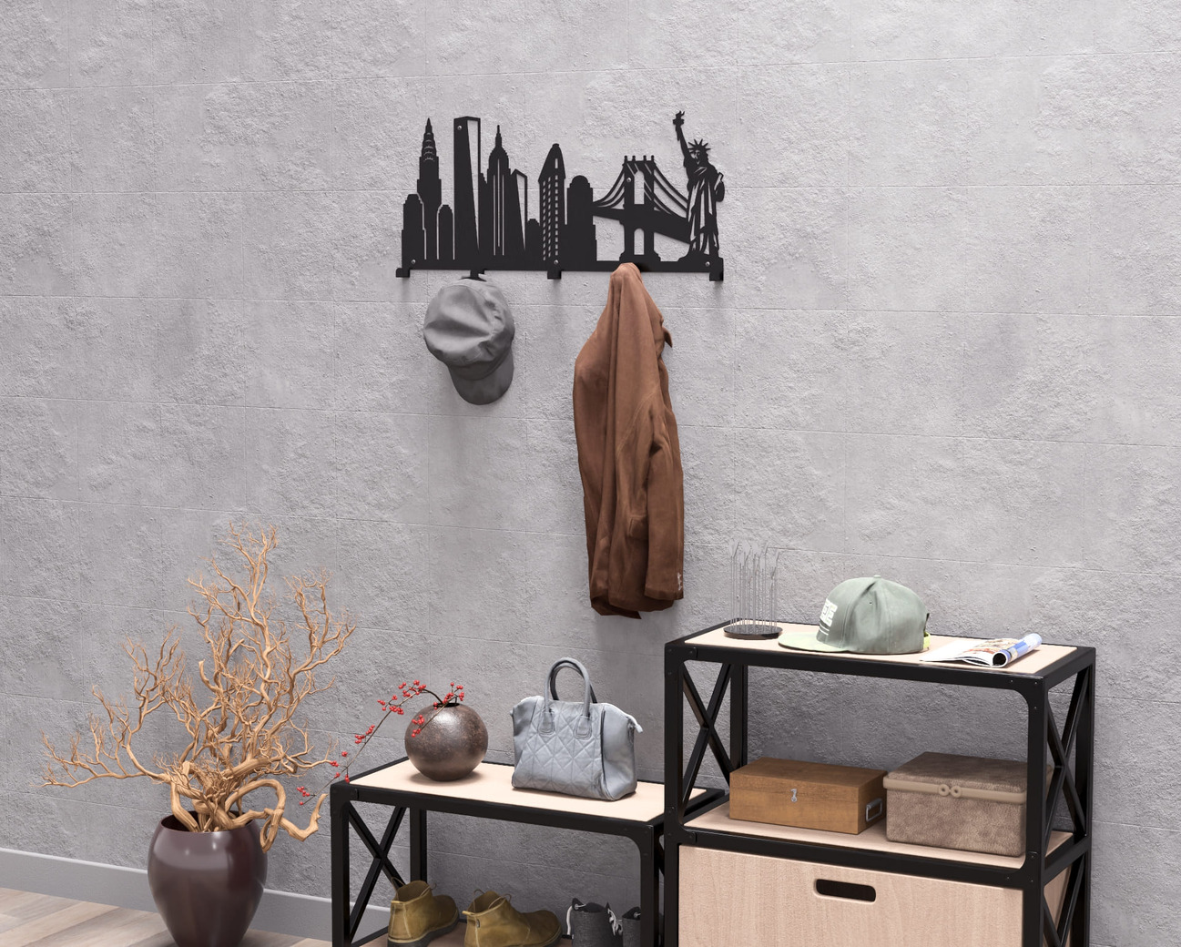 New York Wall-Mounted Coat Rack. DXF, SVG files for plasma, laser cutting. Wall Coat Rack. Фото 7