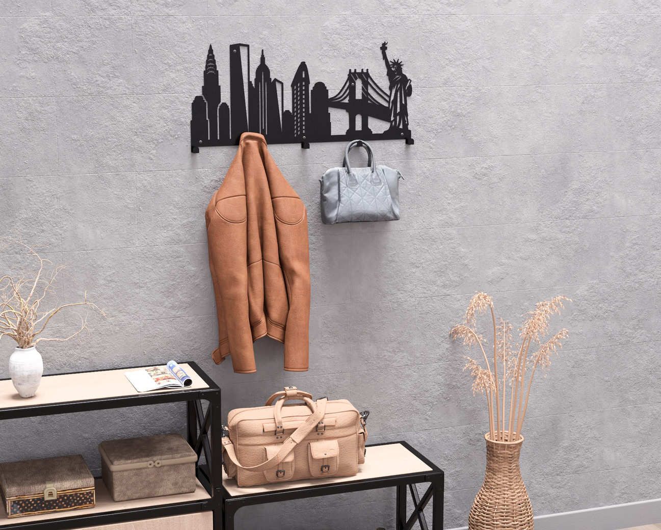 New York Wall-Mounted Coat Rack. DXF, SVG files for plasma, laser cutting. Wall Coat Rack. Фото 8