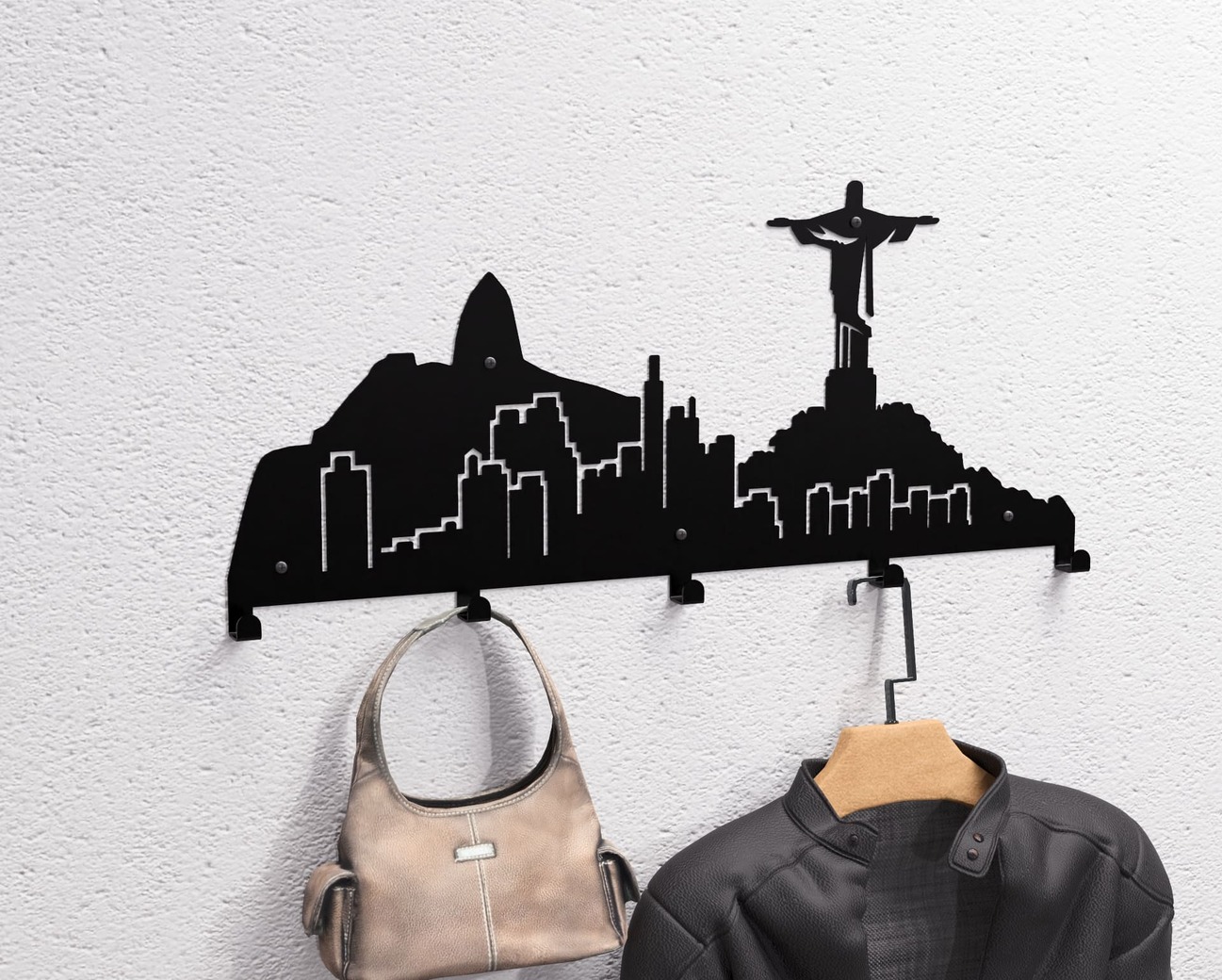 Rio de Janeiro Wall-Mounted Coat Rack. DXF, SVG files for plasma, laser cutting. Wall Coat Rack