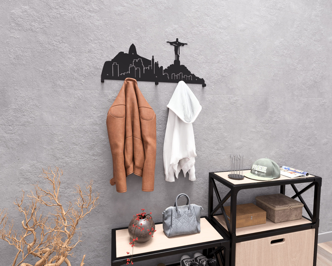 Rio de Janeiro Wall-Mounted Coat Rack. DXF, SVG files for plasma, laser cutting. Wall Coat Rack. Фото 7