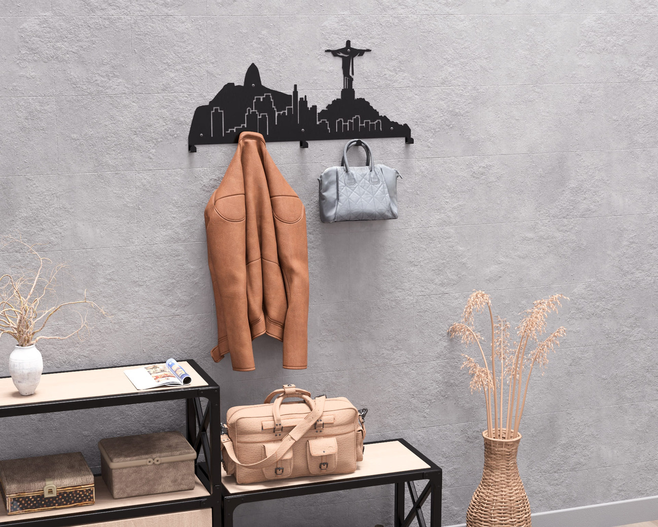 Rio de Janeiro Wall-Mounted Coat Rack. DXF, SVG files for plasma, laser cutting. Wall Coat Rack. Фото 9