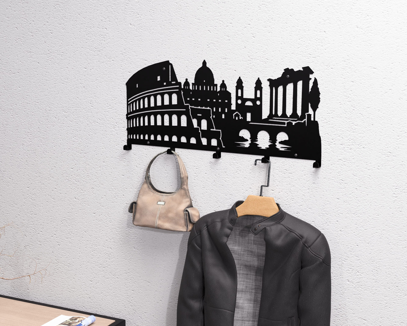 Rome Wall-Mounted Coat Rack. DXF, SVG files for plasma, laser cutting. Wall Mount Coat Rack. Фото 2