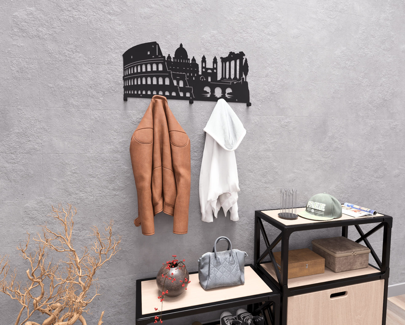 Rome Wall-Mounted Coat Rack. DXF, SVG files for plasma, laser cutting. Wall Mount Coat Rack. Фото 4