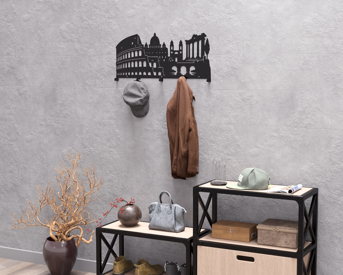 Rome Wall-Mounted Coat Rack. DXF, SVG files for plasma, laser cutting. Wall Mount Coat Rack. Фото 8