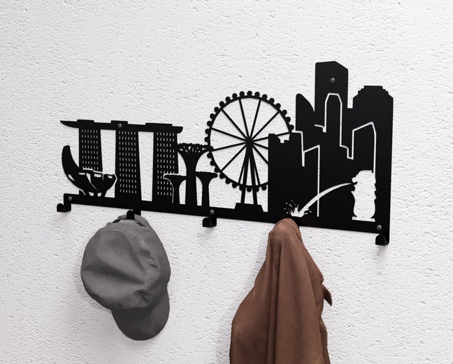 Singapore Wall-Mounted Coat Rack. DXF, SVG files for plasma, laser cutting. Wall Mount Coat Rack
