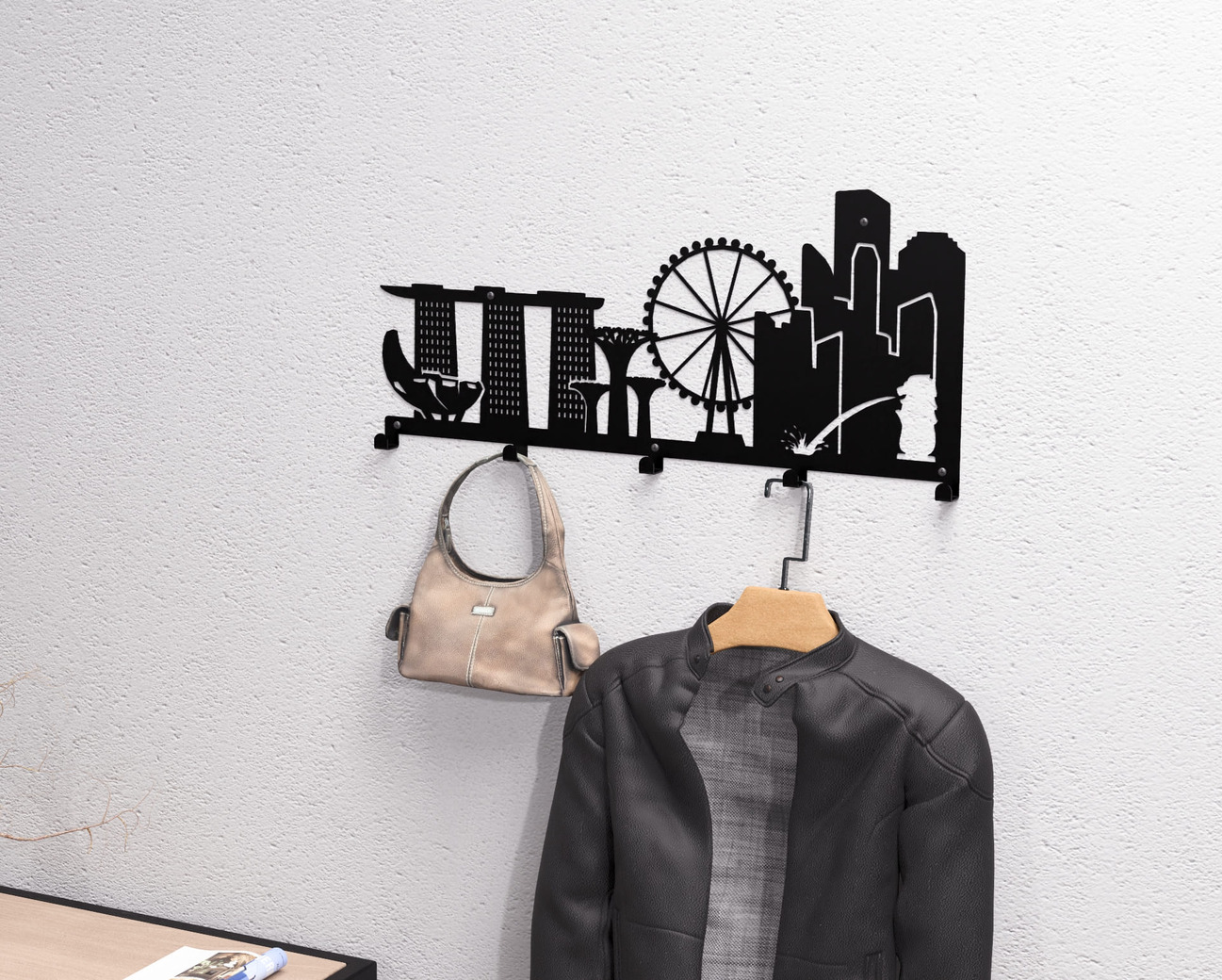 Singapore Wall-Mounted Coat Rack. DXF, SVG files for plasma, laser cutting. Wall Mount Coat Rack. Фото 2