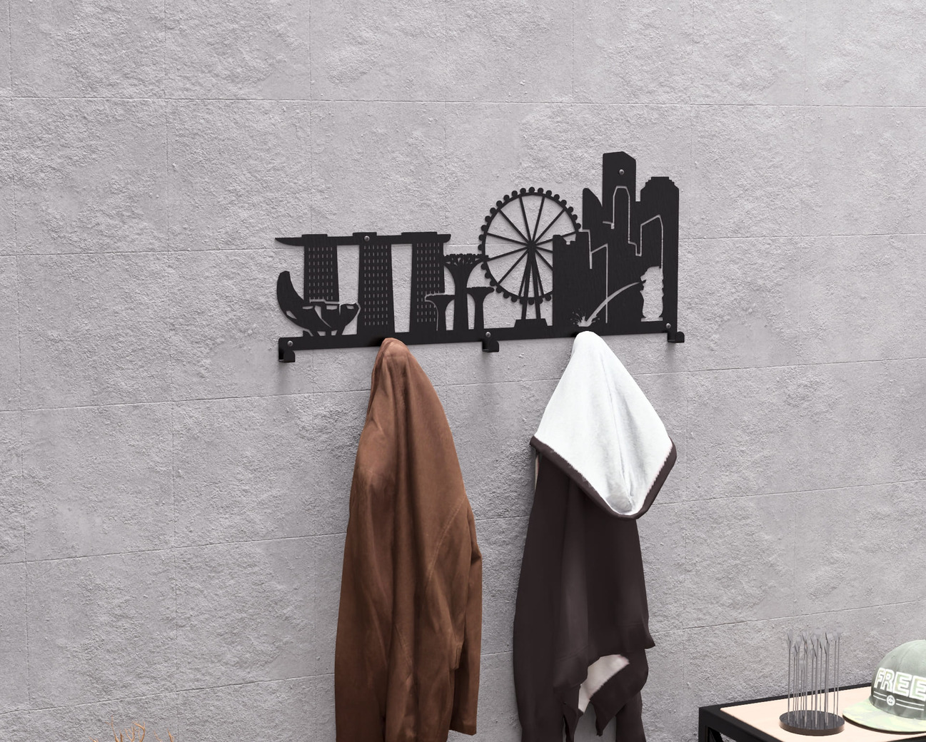 Singapore Wall-Mounted Coat Rack. DXF, SVG files for plasma, laser cutting. Wall Mount Coat Rack. Фото 4