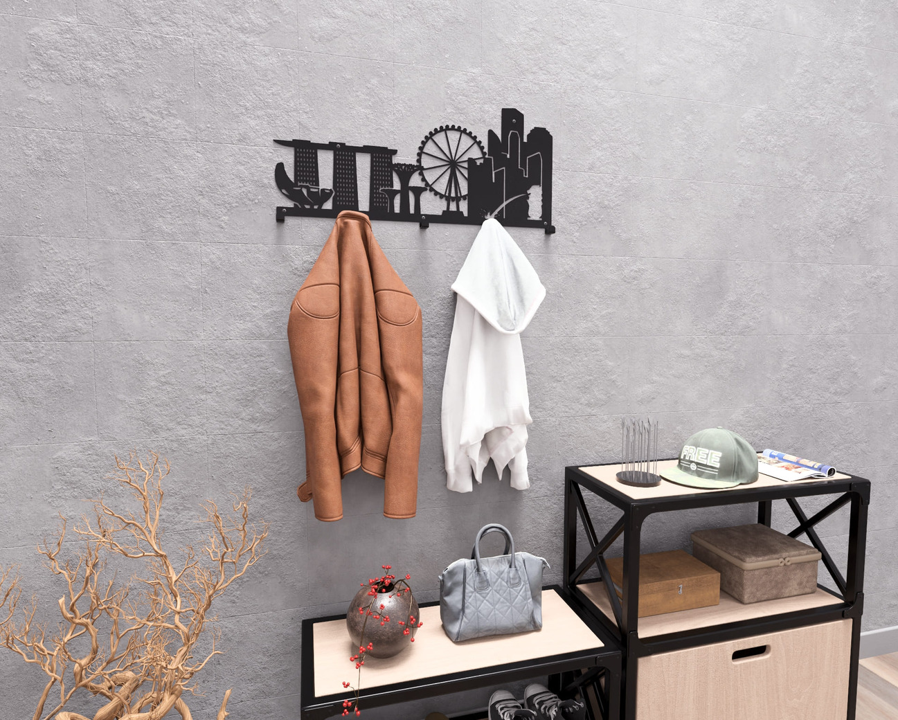 Singapore Wall-Mounted Coat Rack. DXF, SVG files for plasma, laser cutting. Wall Mount Coat Rack. Фото 5