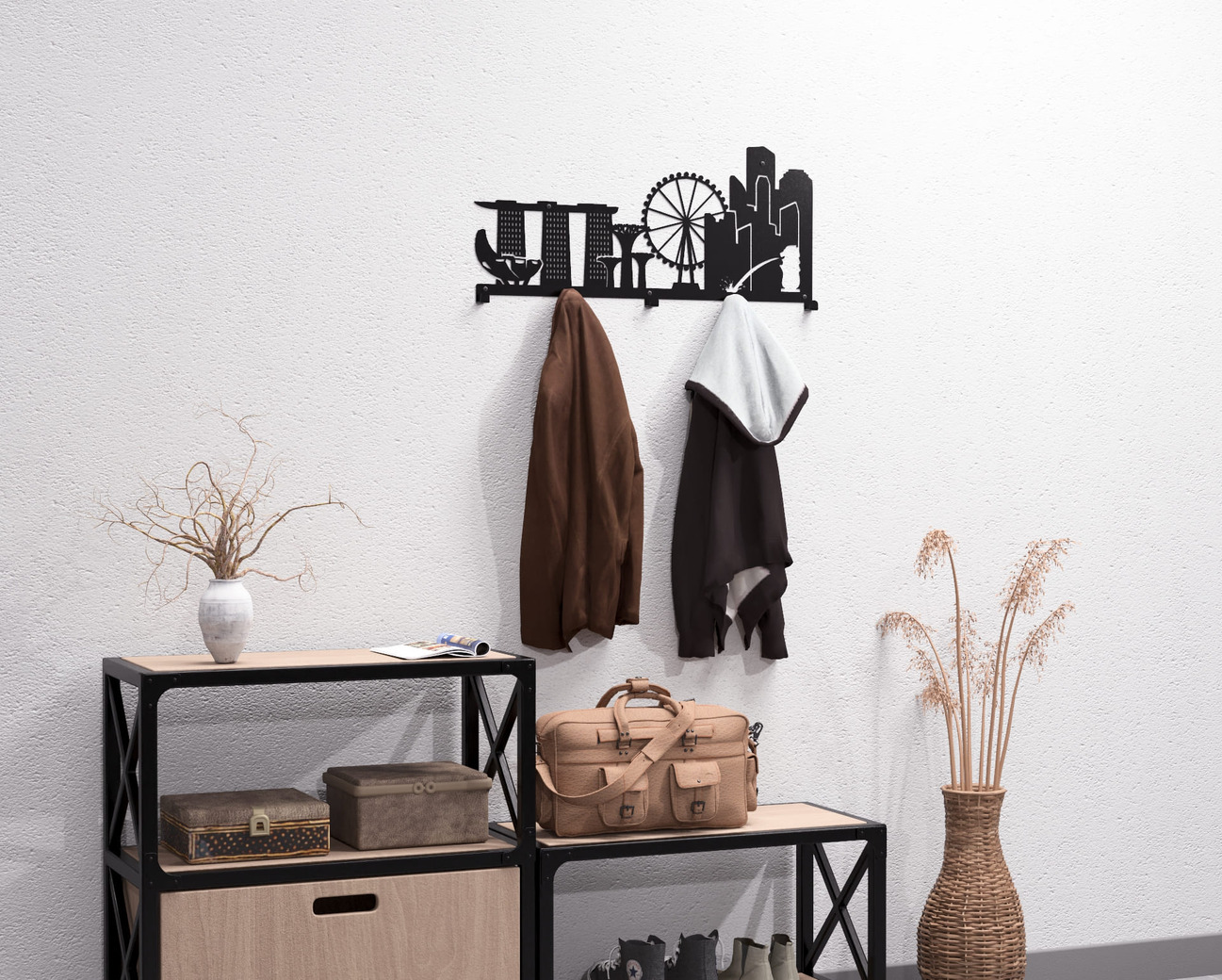 Singapore Wall-Mounted Coat Rack. DXF, SVG files for plasma, laser cutting. Wall Mount Coat Rack. Фото 6
