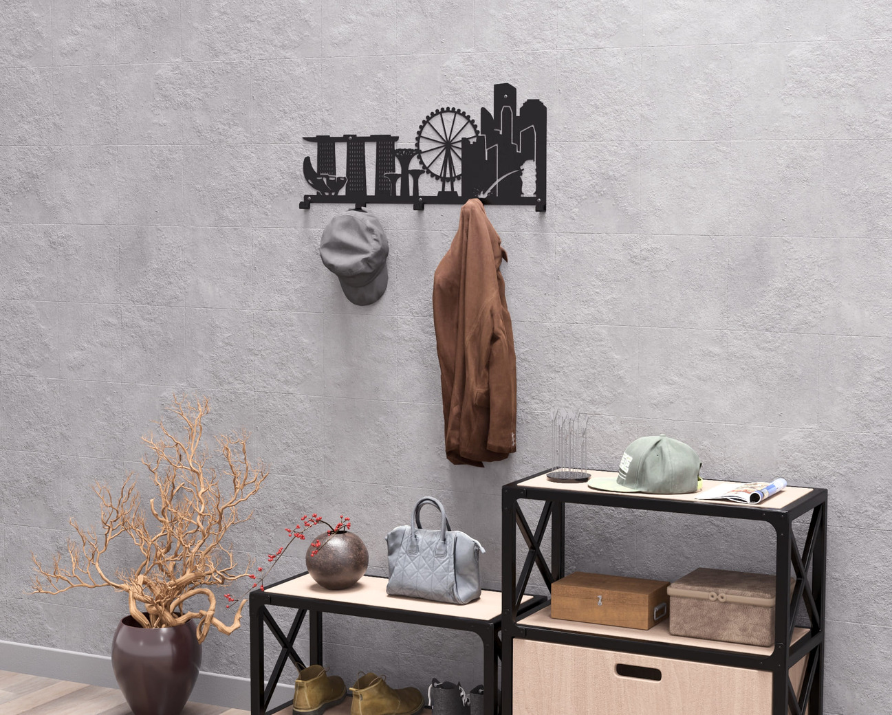Singapore Wall-Mounted Coat Rack. DXF, SVG files for plasma, laser cutting. Wall Mount Coat Rack. Фото 7