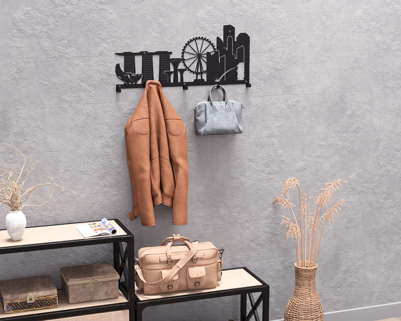 Singapore Wall-Mounted Coat Rack. DXF, SVG files for plasma, laser cutting. Wall Mount Coat Rack. Фото 8