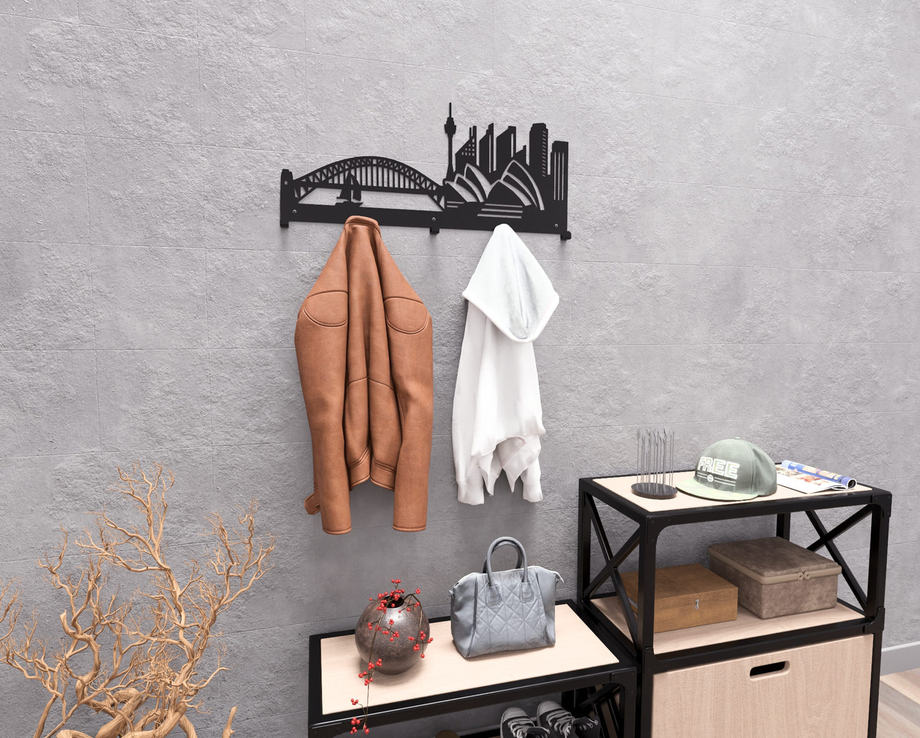 Sydney Wall-Mounted Coat Rack. DXF, SVG files for plasma, laser cutting. Wall Mount Coat Rack. Фото 5