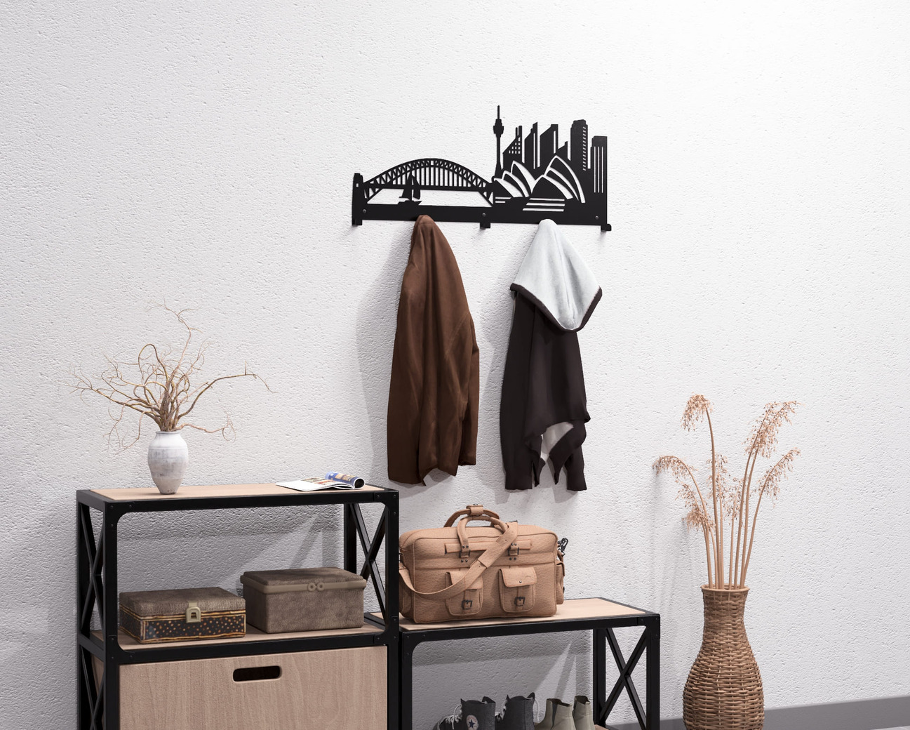 Sydney Wall-Mounted Coat Rack. DXF, SVG files for plasma, laser cutting. Wall Mount Coat Rack. Фото 6