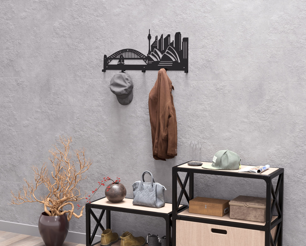 Sydney Wall-Mounted Coat Rack. DXF, SVG files for plasma, laser cutting. Wall Mount Coat Rack. Фото 7