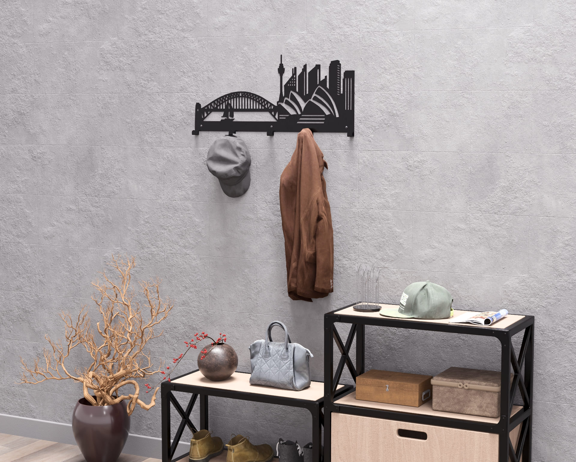 Sydney Wall-Mounted Coat Rack. Wall Mount Coat Rack DXF and SVG Art and ...