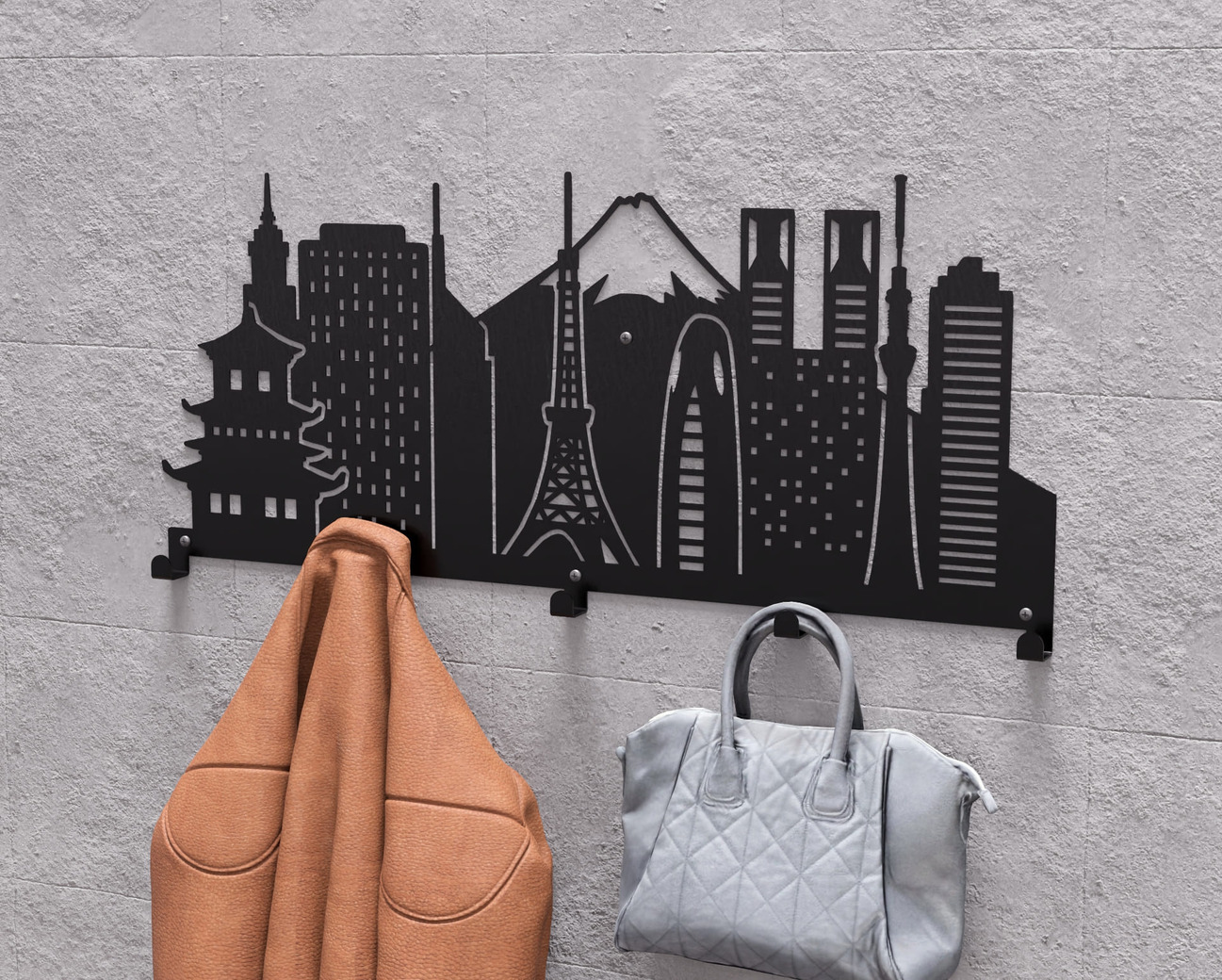 Tokyo Wall-Mounted Coat Rack. DXF, SVG files for plasma, laser cutting. Wall Mount Coat Rack