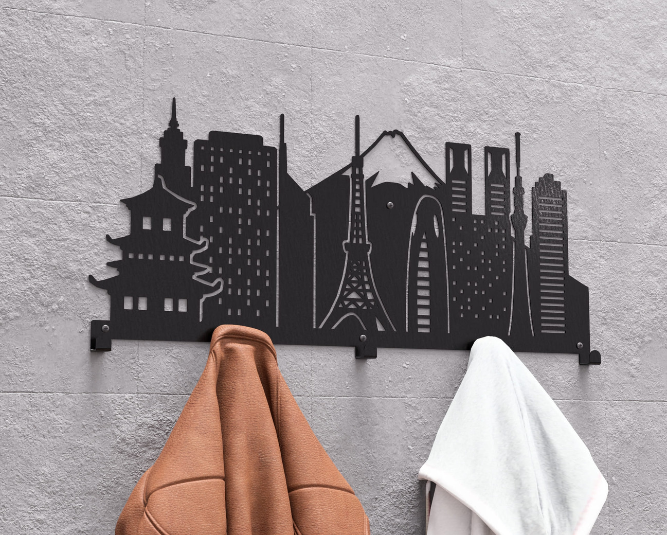 Tokyo Wall-Mounted Coat Rack. DXF, SVG files for plasma, laser cutting. Wall Mount Coat Rack. Фото 4