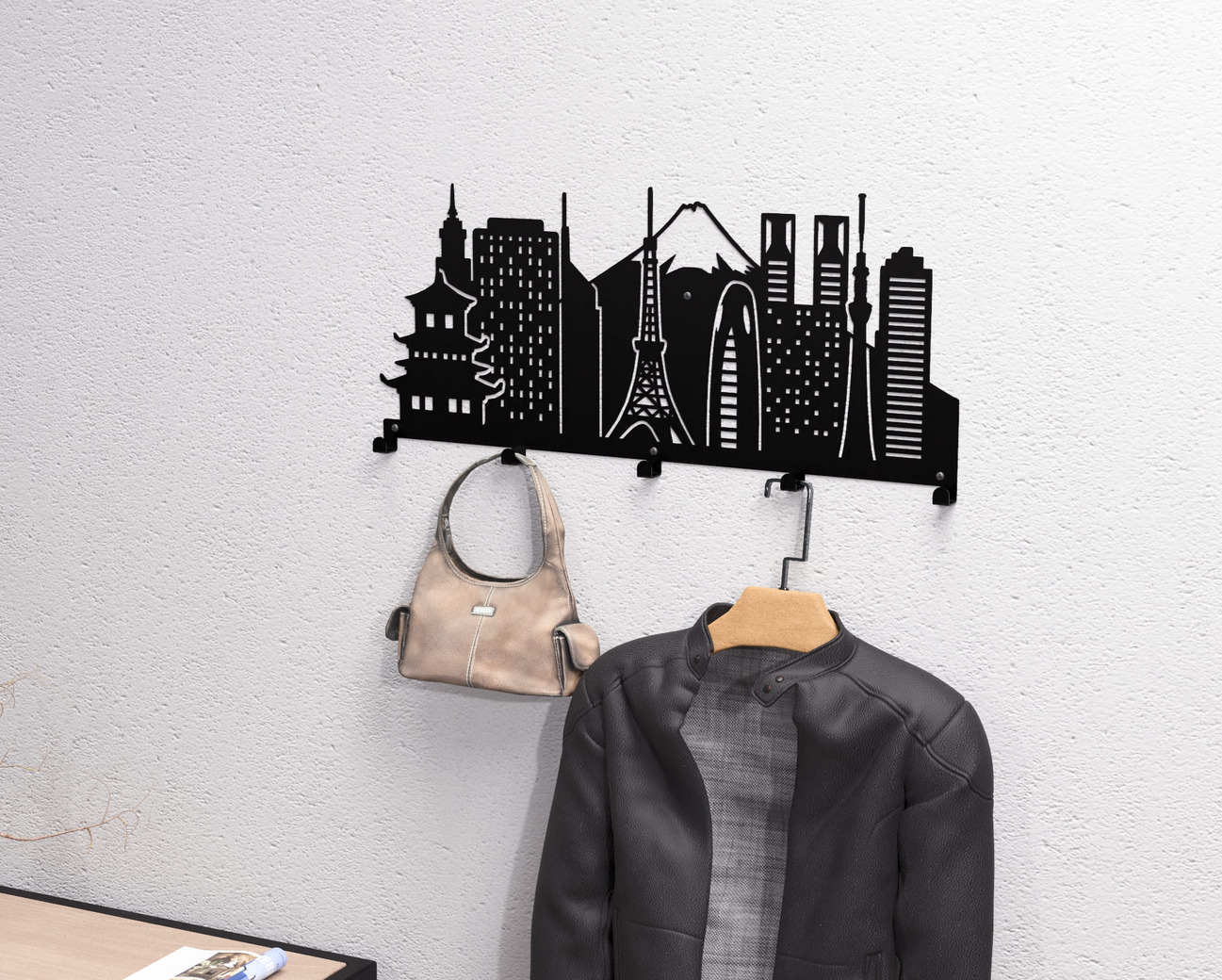 Tokyo Wall-Mounted Coat Rack. DXF, SVG files for plasma, laser cutting. Wall Mount Coat Rack. Фото 3