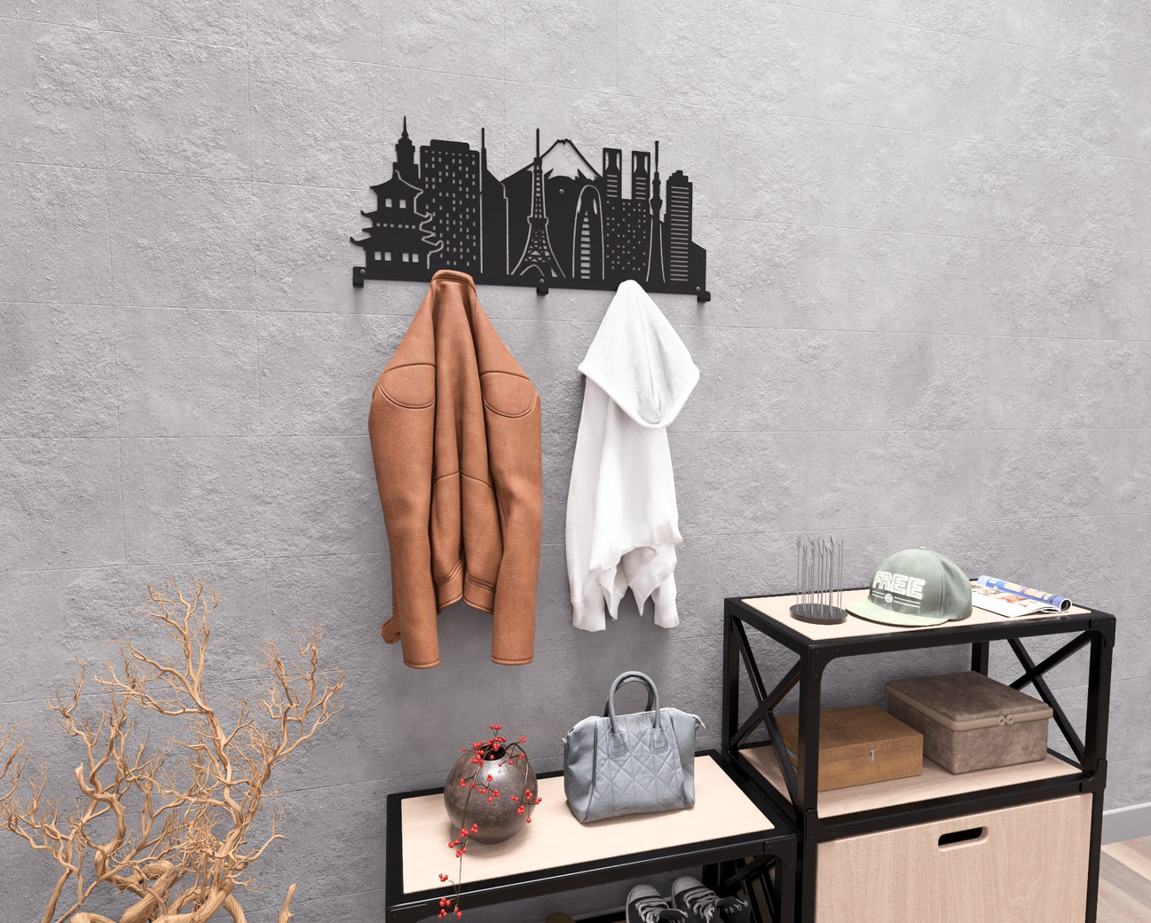 Tokyo Wall-Mounted Coat Rack. DXF, SVG files for plasma, laser cutting. Wall Mount Coat Rack. Фото 5