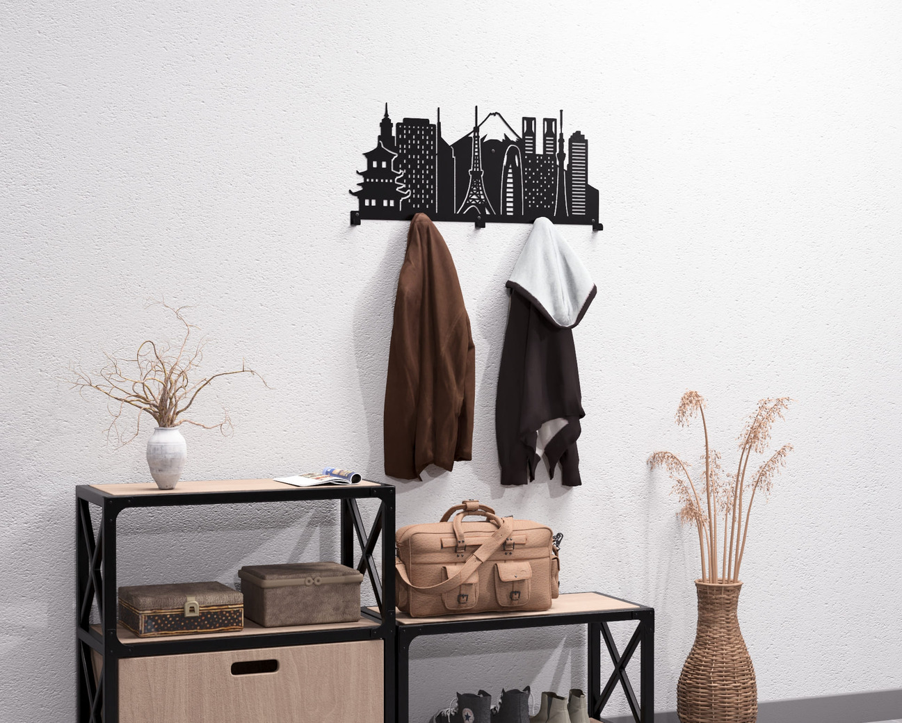 Tokyo Wall-Mounted Coat Rack. DXF, SVG files for plasma, laser cutting. Wall Mount Coat Rack. Фото 6