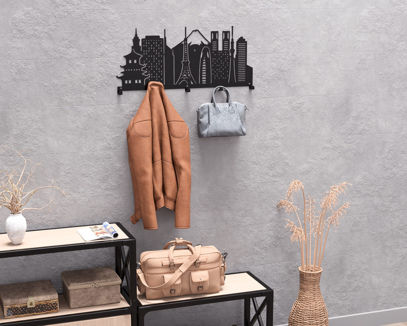 Tokyo Wall-Mounted Coat Rack. DXF, SVG files for plasma, laser cutting. Wall Mount Coat Rack. Фото 8