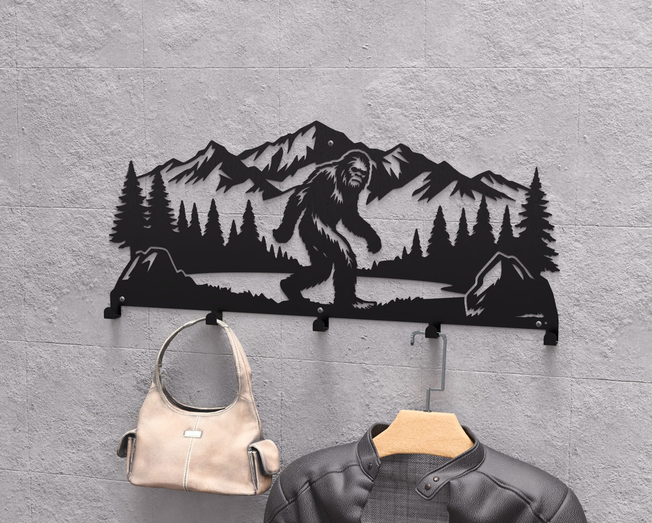 Bigfoot Wall-Mounted Coat Rack. DXF, SVG files for plasma, laser cutting. Wall Coatrack
