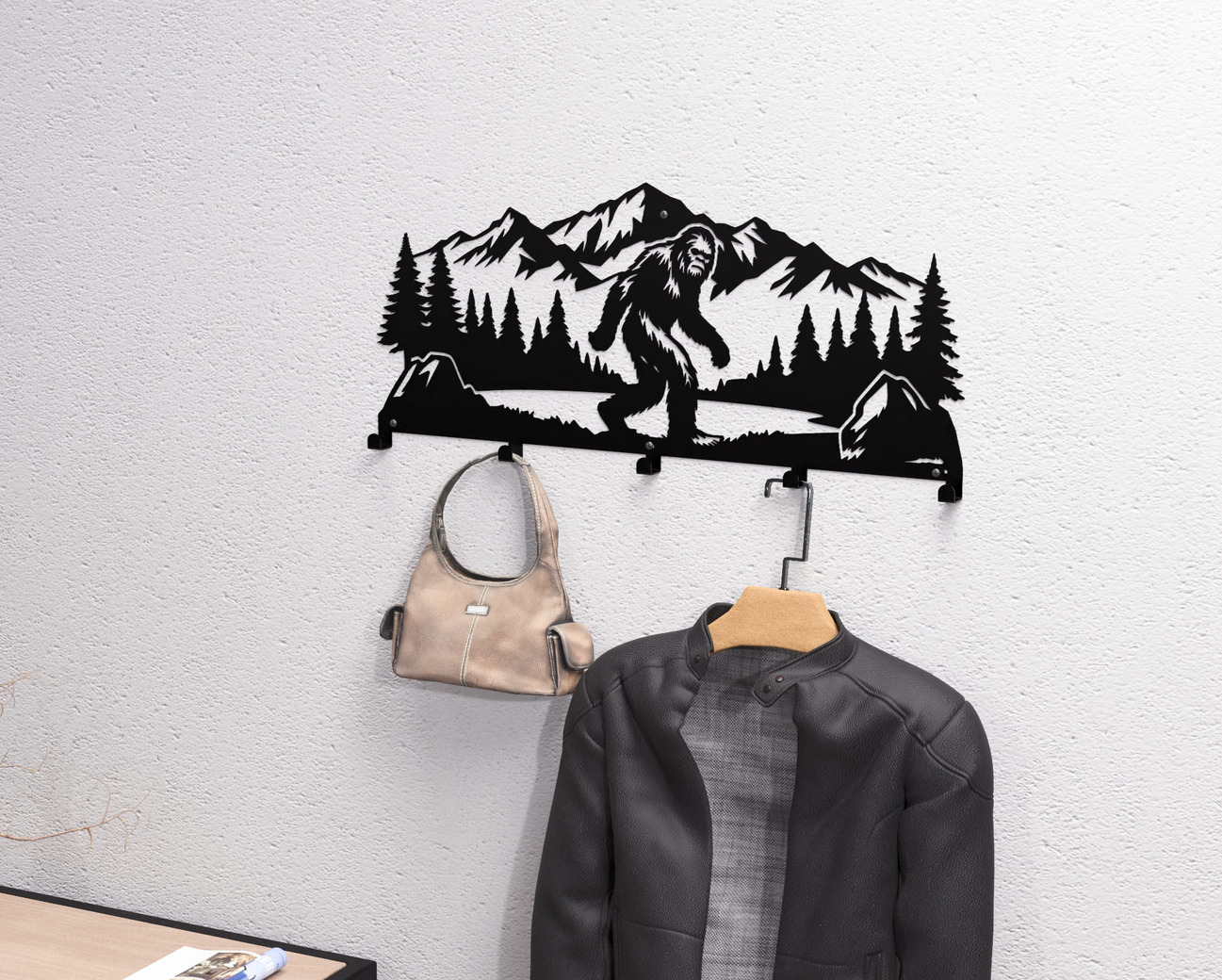 Bigfoot Wall-Mounted Coat Rack. DXF, SVG files for plasma, laser cutting. Wall Coatrack. Фото 2