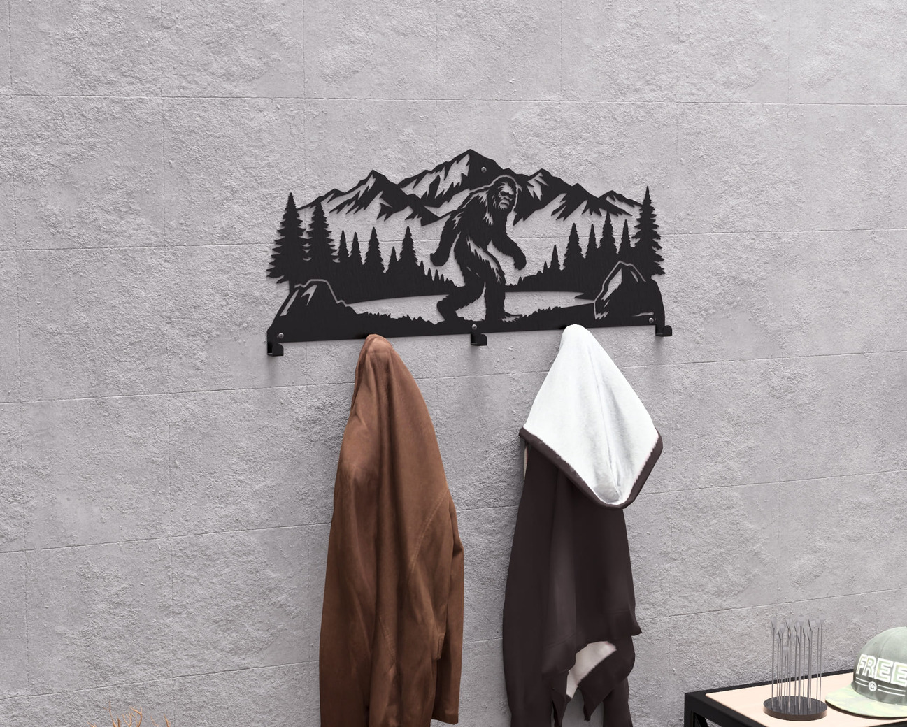 Bigfoot Wall-Mounted Coat Rack. DXF, SVG files for plasma, laser cutting. Wall Coatrack. Фото 3