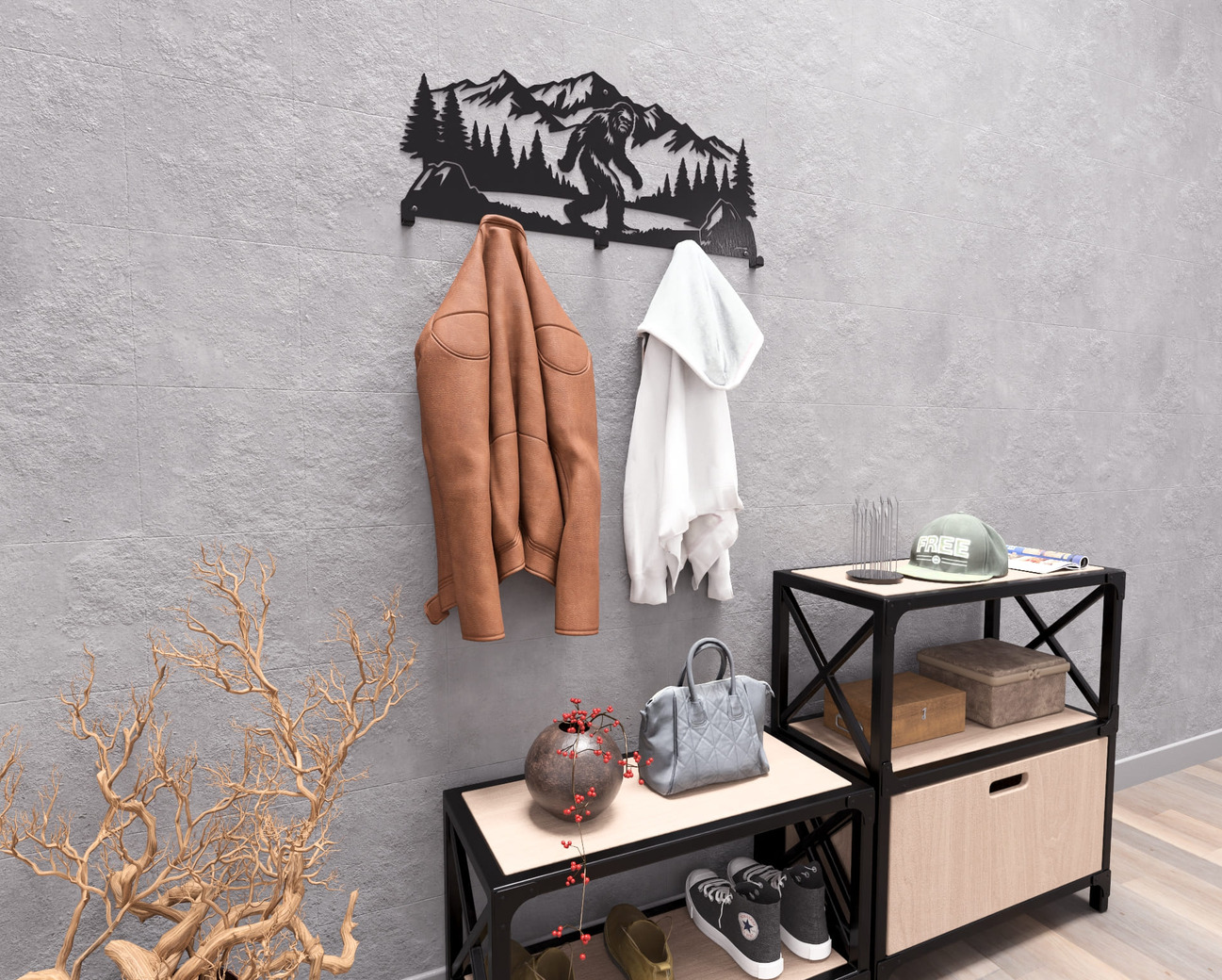 Bigfoot Wall-Mounted Coat Rack. DXF, SVG files for plasma, laser cutting. Wall Coatrack. Фото 5