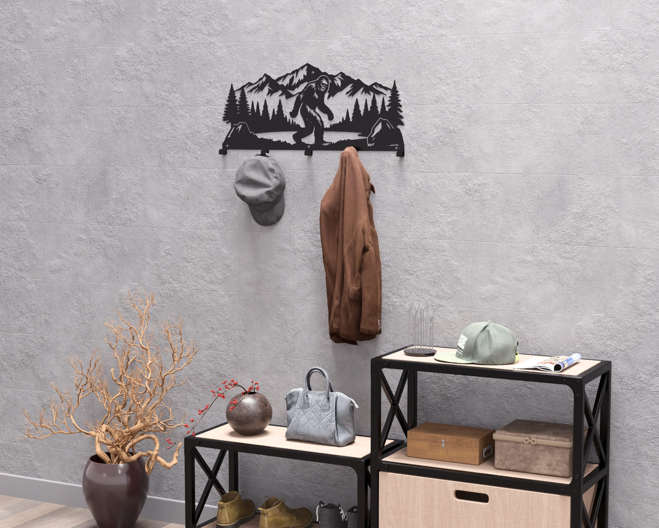 Bigfoot Wall-Mounted Coat Rack. DXF, SVG files for plasma, laser cutting. Wall Coatrack. Фото 6