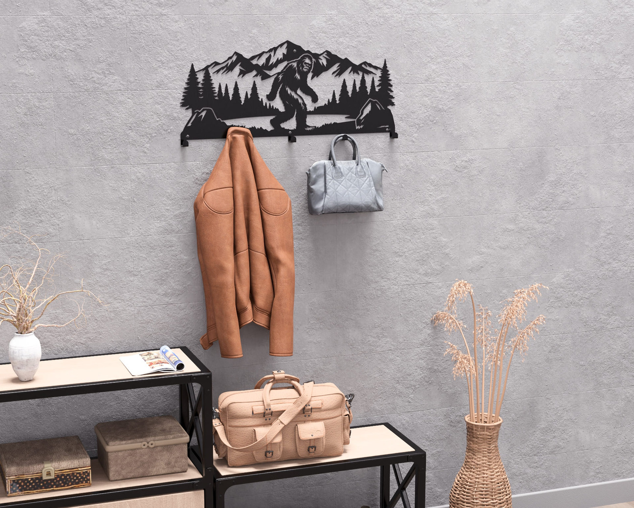 Bigfoot Wall-Mounted Coat Rack. DXF, SVG files for plasma, laser cutting. Wall Coatrack. Фото 9