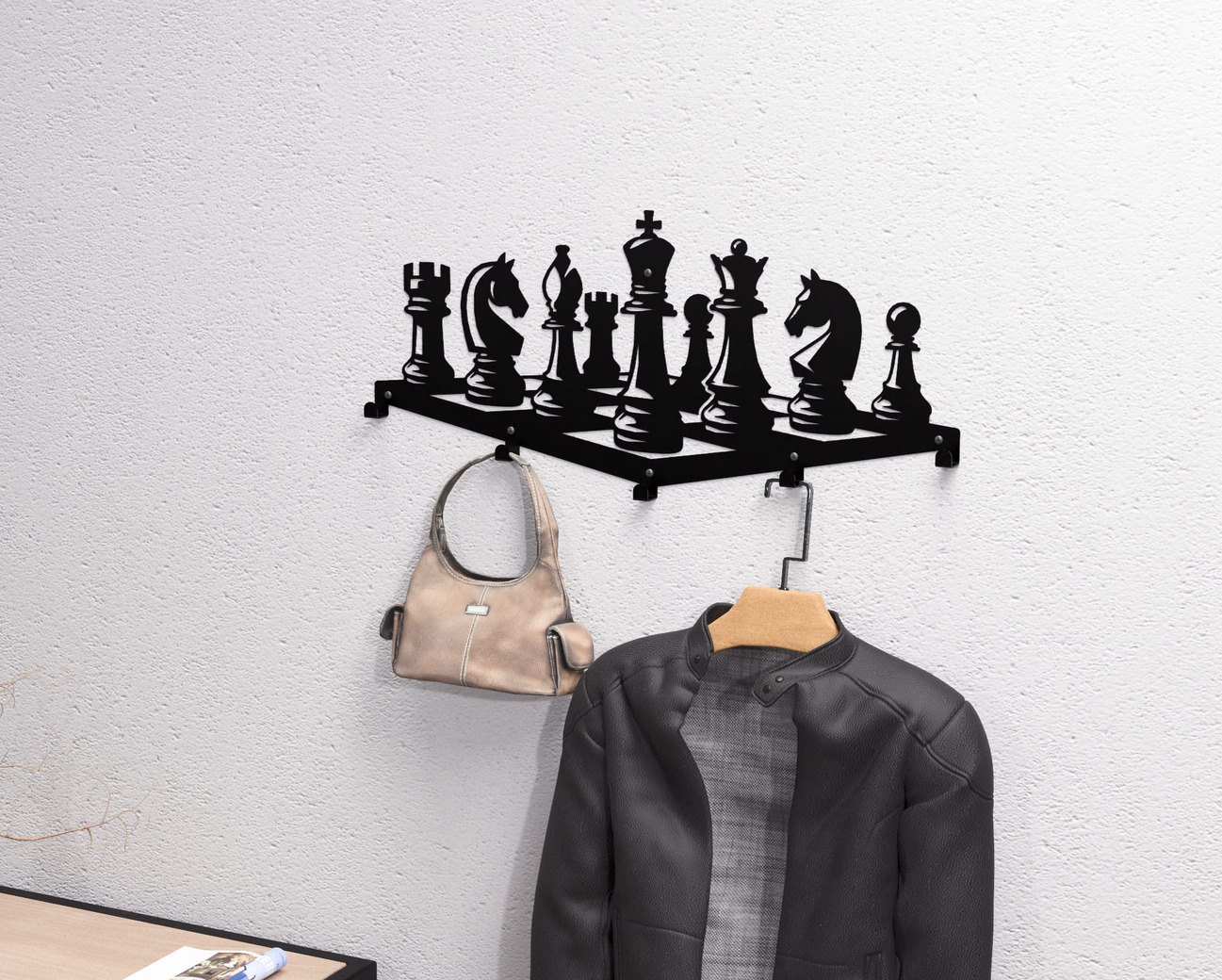 Chess Wall-Mounted Coat Rack. DXF, SVG files for plasma, laser cutting. Wall Coatrack. Фото 2