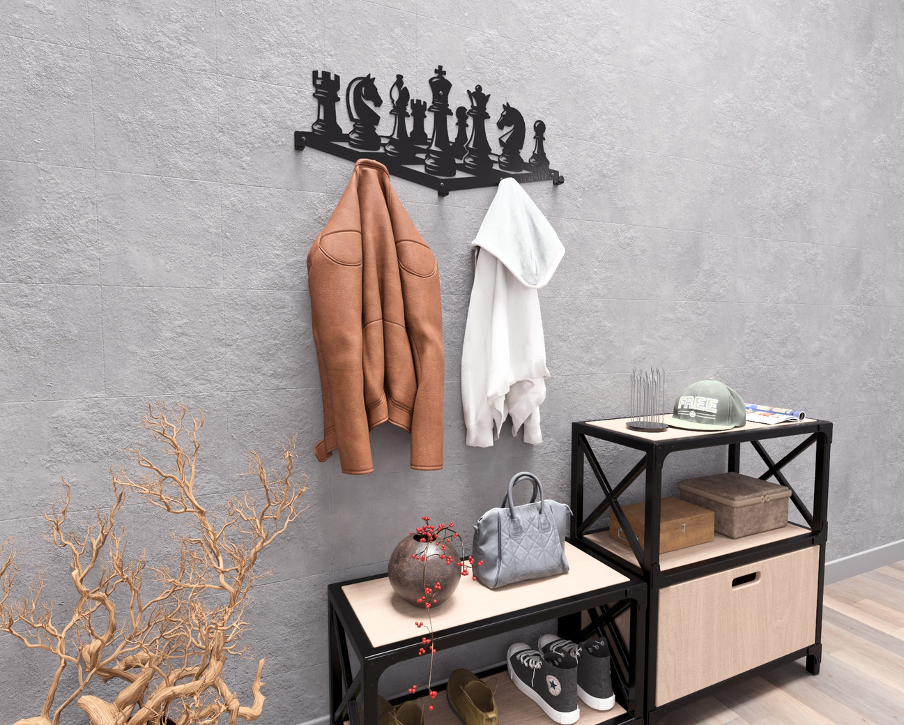 Chess Wall-Mounted Coat Rack. DXF, SVG files for plasma, laser cutting. Wall Coatrack. Фото 4