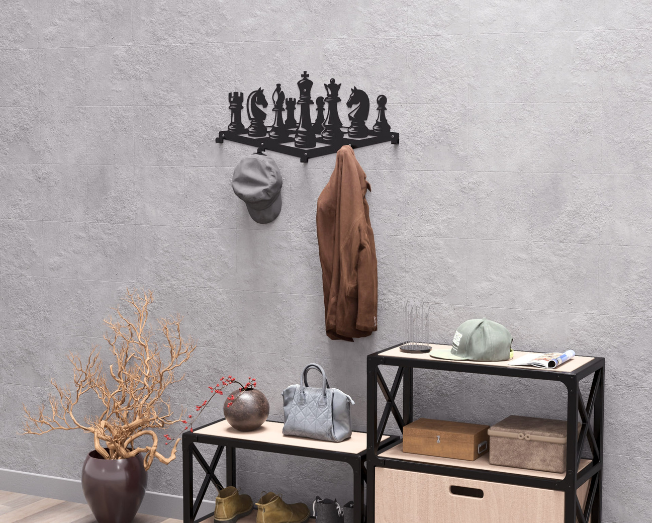 Chess Wall-Mounted Coat Rack. DXF, SVG files for plasma, laser cutting. Wall Coatrack. Фото 7