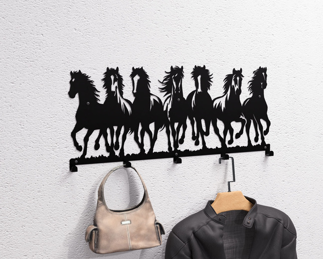 Cuier de perete Cai în galop. Fișiere DXF, SVG pentru tăiere cu plasmă și laser. Cuier perete