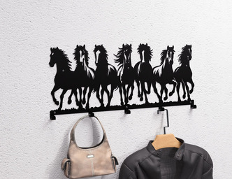 Galloping Horses Wall-Mounted Coat Rack. DXF, SVG files for plasma, laser cutting. Wall Coatrack