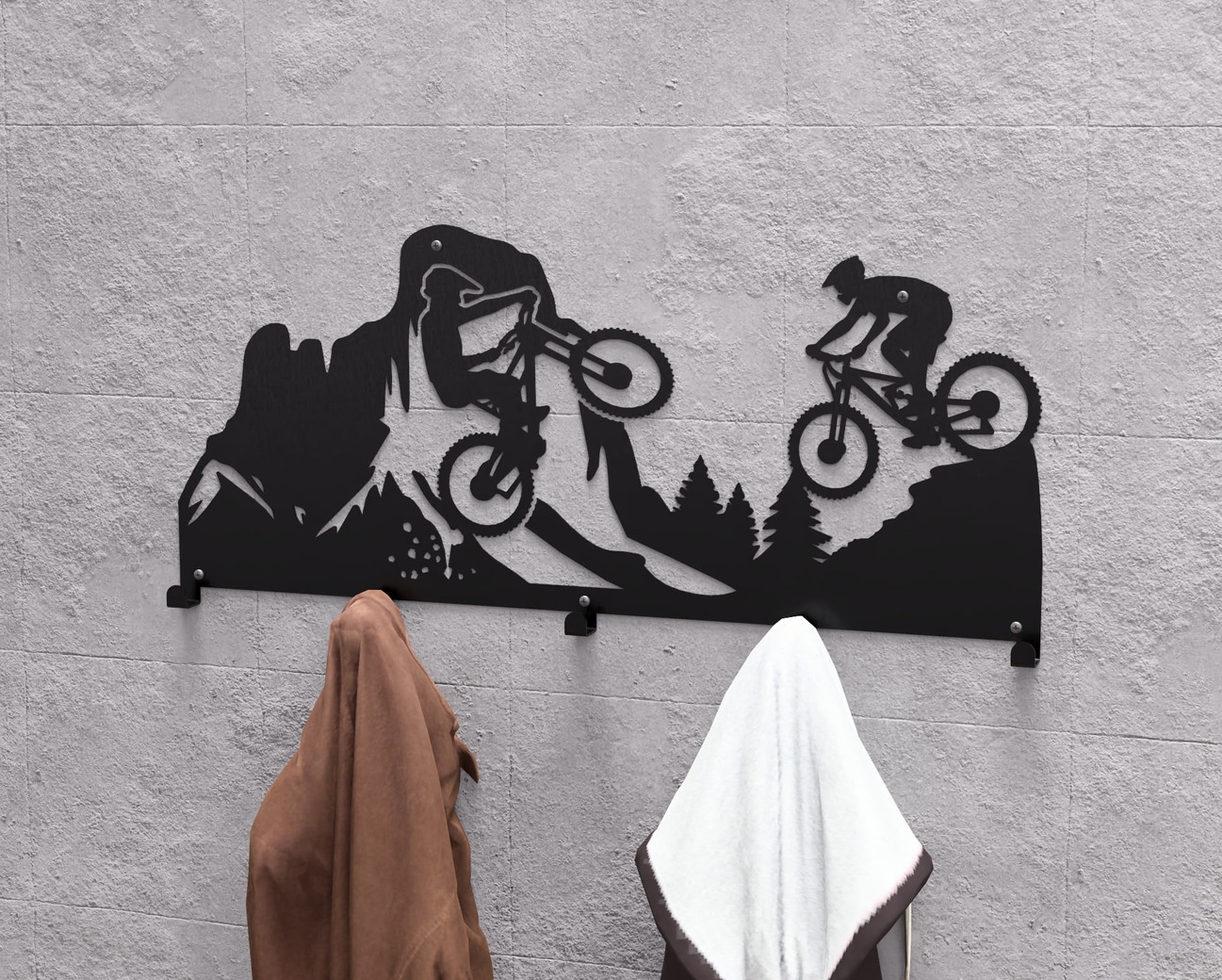 Mountain Biking Wall-Mounted Coat Rack. DXF, SVG files for plasma, laser cutting. Wall Coatrack