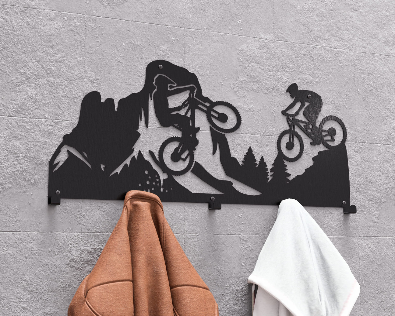 Mountain Biking Wall-Mounted Coat Rack. DXF, SVG files for plasma, laser cutting. Wall Coatrack. Фото 4