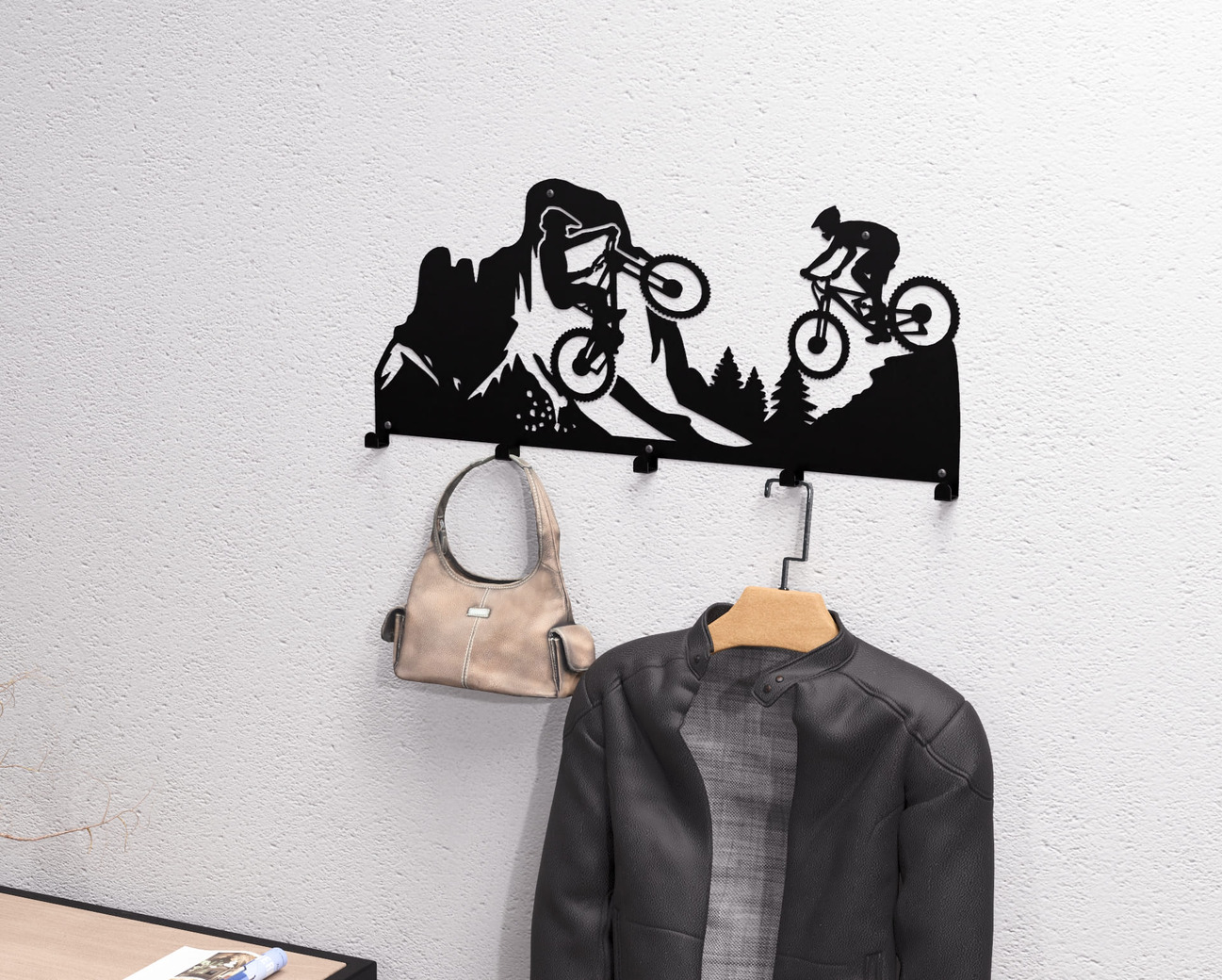 Mountain Biking Wall-Mounted Coat Rack. DXF, SVG files for plasma, laser cutting. Wall Coatrack. Фото 2