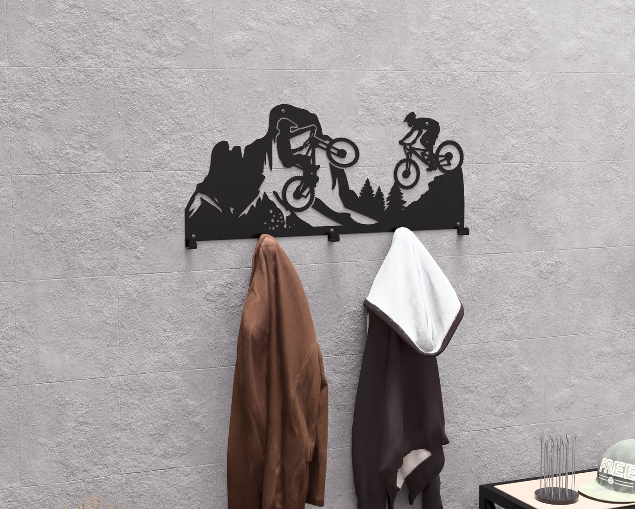 Mountain Biking Wall-Mounted Coat Rack. DXF, SVG files for plasma, laser cutting. Wall Coatrack. Фото 3