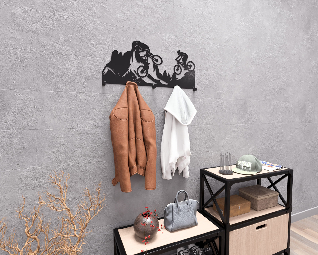 Mountain Biking Wall-Mounted Coat Rack. DXF, SVG files for plasma, laser cutting. Wall Coatrack. Фото 5