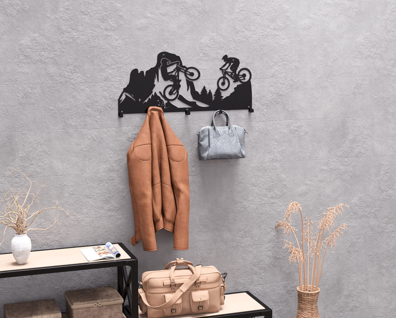 Mountain Biking Wall-Mounted Coat Rack. DXF, SVG files for plasma, laser cutting. Wall Coatrack. Фото 8