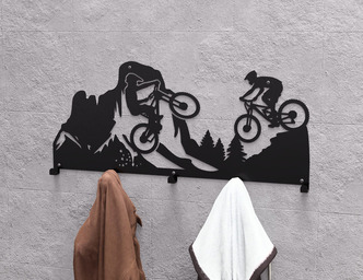 Mountain Biking Wall-Mounted Coat Rack. DXF, SVG files for plasma, laser cutting. Wall Coatrack