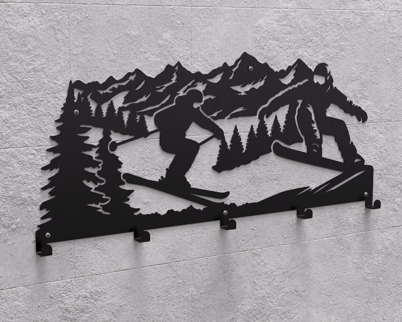 Mountain Snowboarding and Skiing Wall-Mounted Coat Rack. DXF, SVG files for plasma, laser cutting. Wall Coatrack. Фото 11