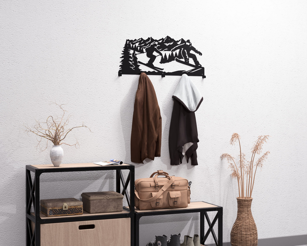 Mountain Snowboarding and Skiing Wall-Mounted Coat Rack. DXF, SVG files for plasma, laser cutting. Wall Coatrack. Фото 6