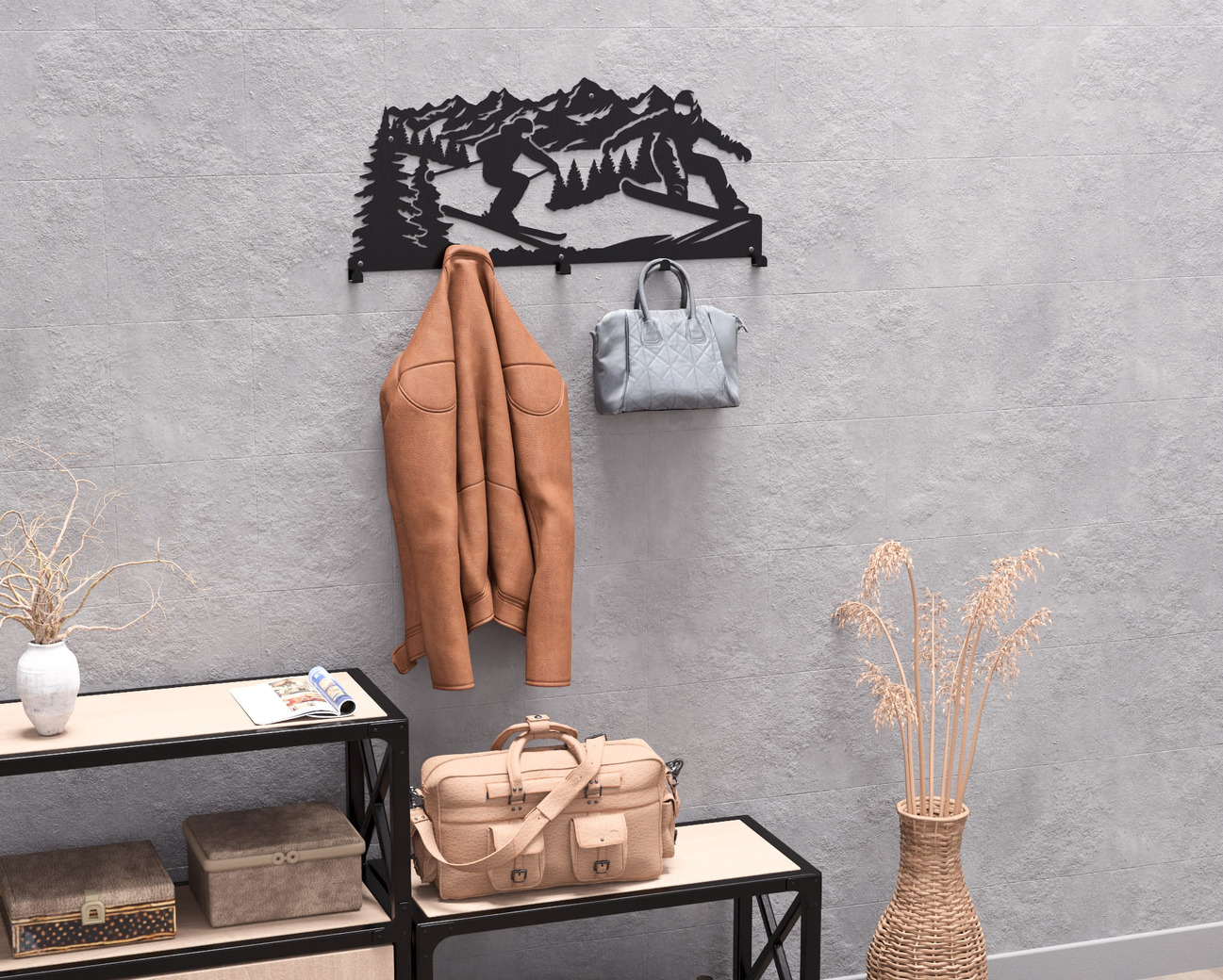 Mountain Snowboarding and Skiing Wall-Mounted Coat Rack. DXF, SVG files for plasma, laser cutting. Wall Coatrack. Фото 8