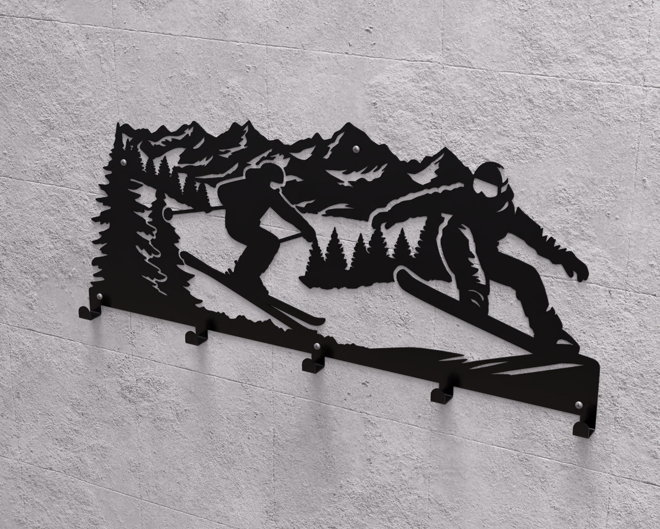 Mountain Snowboarding and Skiing Wall-Mounted Coat Rack. DXF, SVG files for plasma, laser cutting. Wall Coatrack. Фото 9