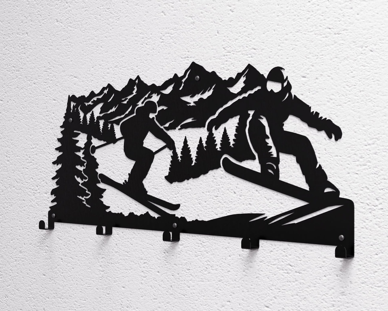 Mountain Snowboarding and Skiing Wall-Mounted Coat Rack. DXF, SVG files for plasma, laser cutting. Wall Coatrack. Фото 10